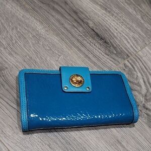 RARE Marc By Marc Jacobs Turquoise Leather&Patent Turnlock Carteira Azul Wallet